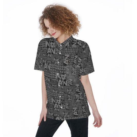 AiN-All-Over Print Women's Short Sleeve Shirt With Pocket