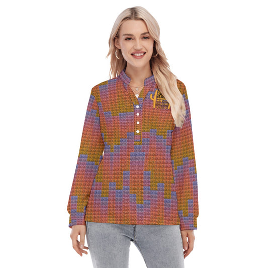 AiN LL23-All-Over Print Women's Long Sleeve Blouse With Button Closure-27