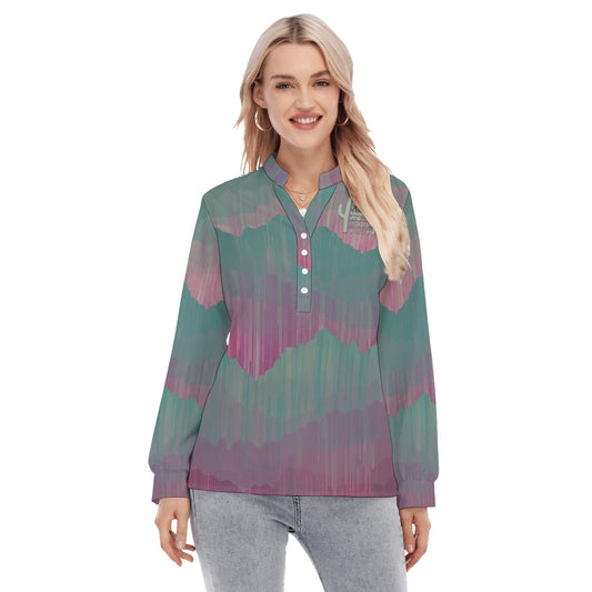 AiN LL23-All-Over Print Women's Long Sleeve Blouse With Button Closure-26