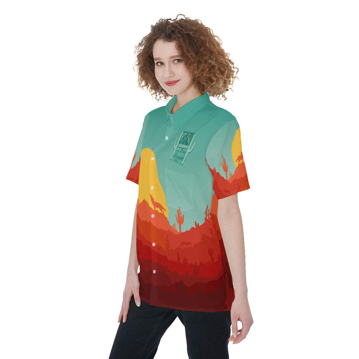 AiN LL-All-Over Print Women's Short Sleeve Shirt With Pocket