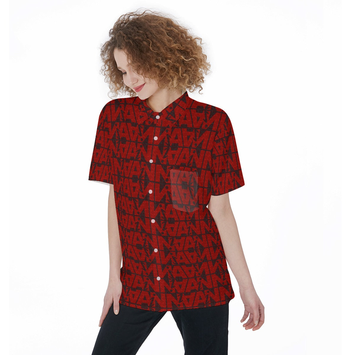 AAiN-ll-Over Print Women's Short Sleeve Shirt With Pocket