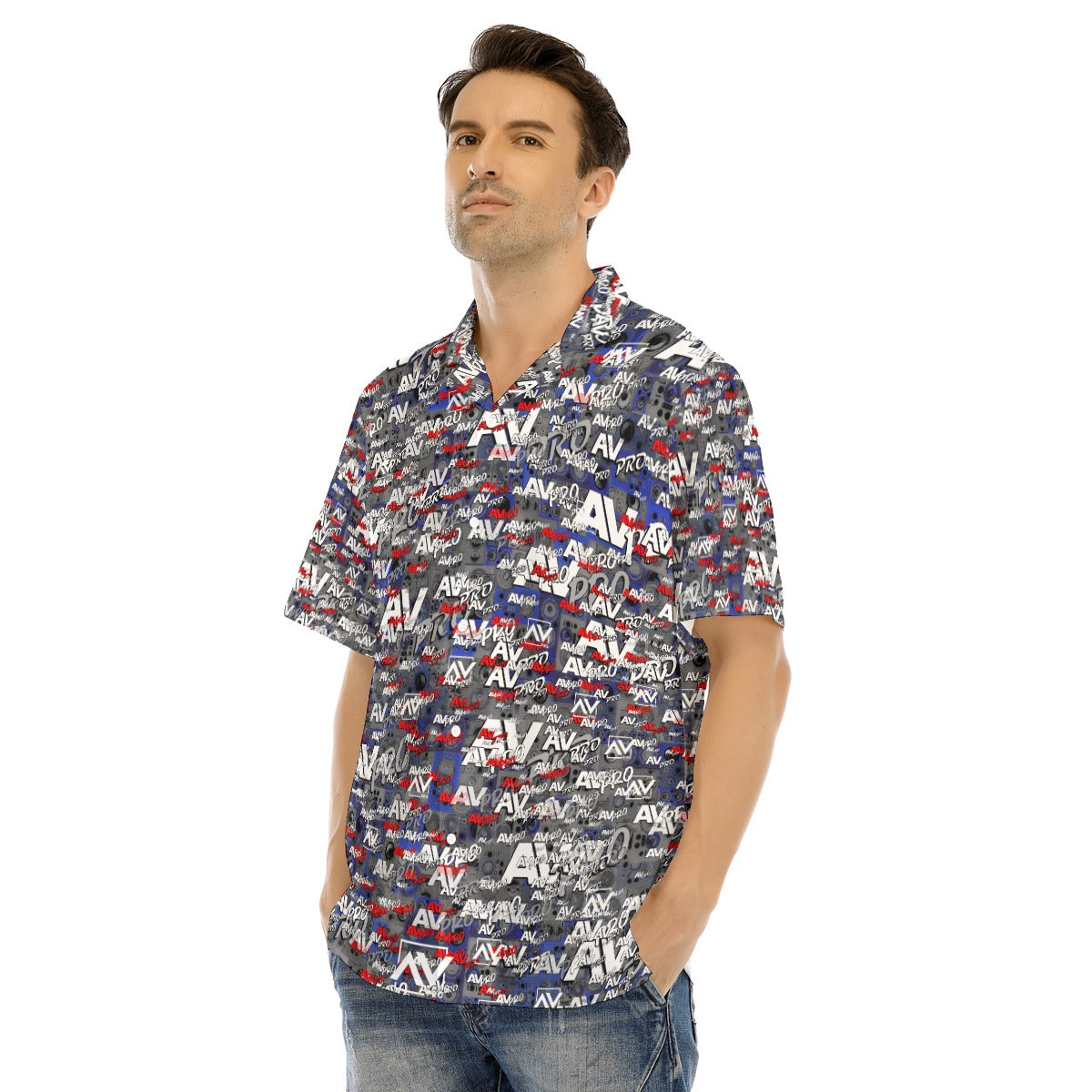 AV Pro-All-Over Print Men's Hawaiian Shirt With Button Closure