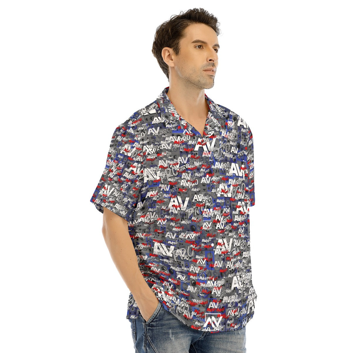 AV Pro-All-Over Print Men's Hawaiian Shirt With Button Closure